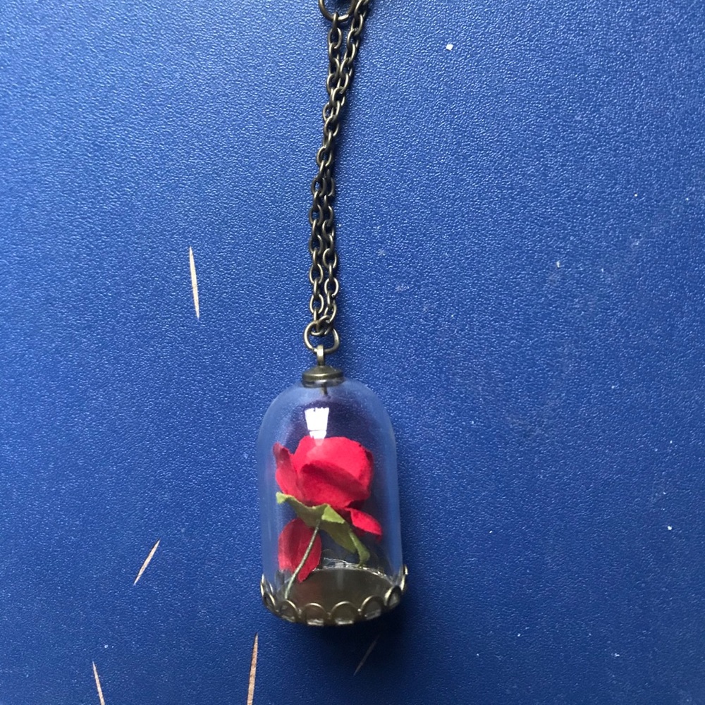 Beauty and the beast rose necklace